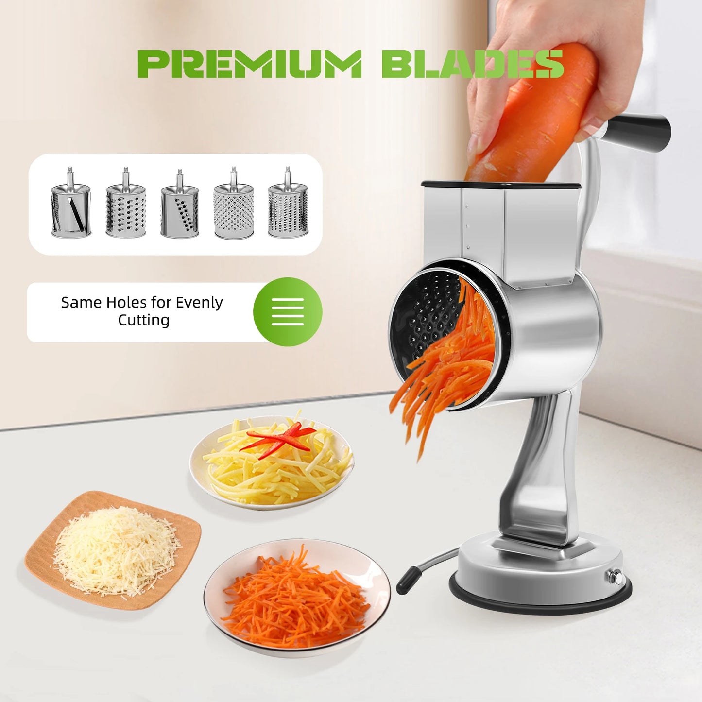 Rotary Grater W/5 Blades Stainless Steel Manual