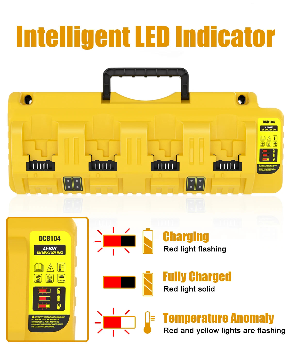 Replacement for Dewalt Battery Charger ,4 Port