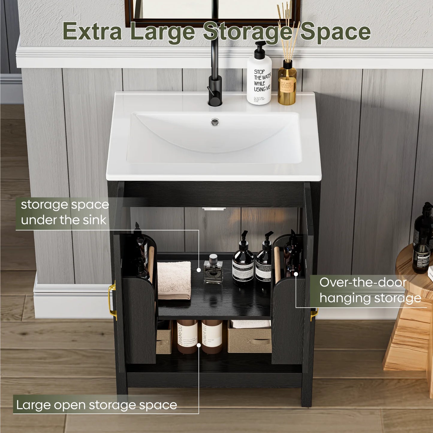 24" Freestanding Bathroom Vanity with Sink