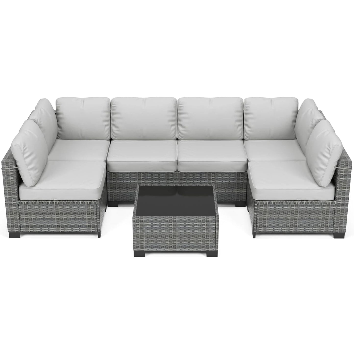 7-Piece Modular Outdoor Furniture Set, PE Rattan Wicker