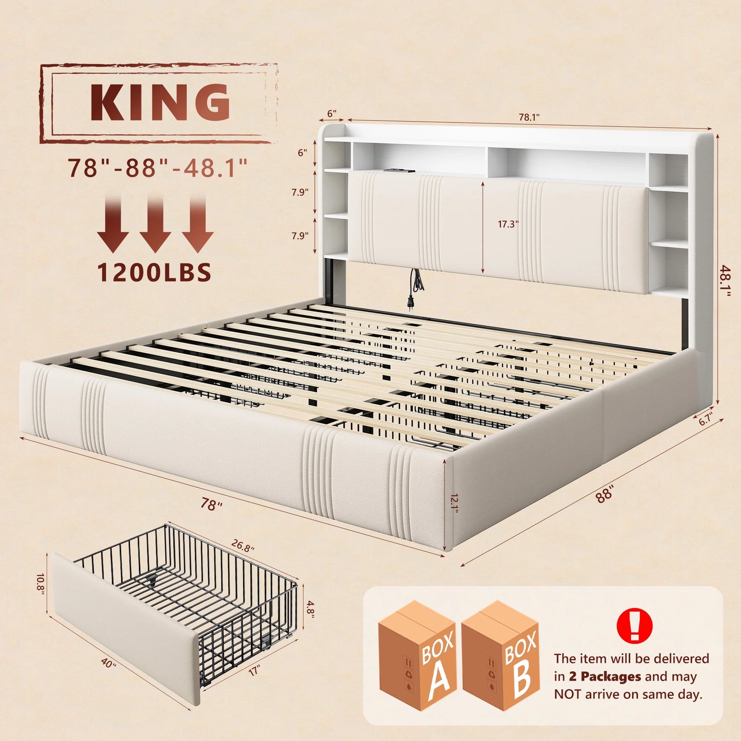 Full Size Bed Frame with 4 Storage Drawers