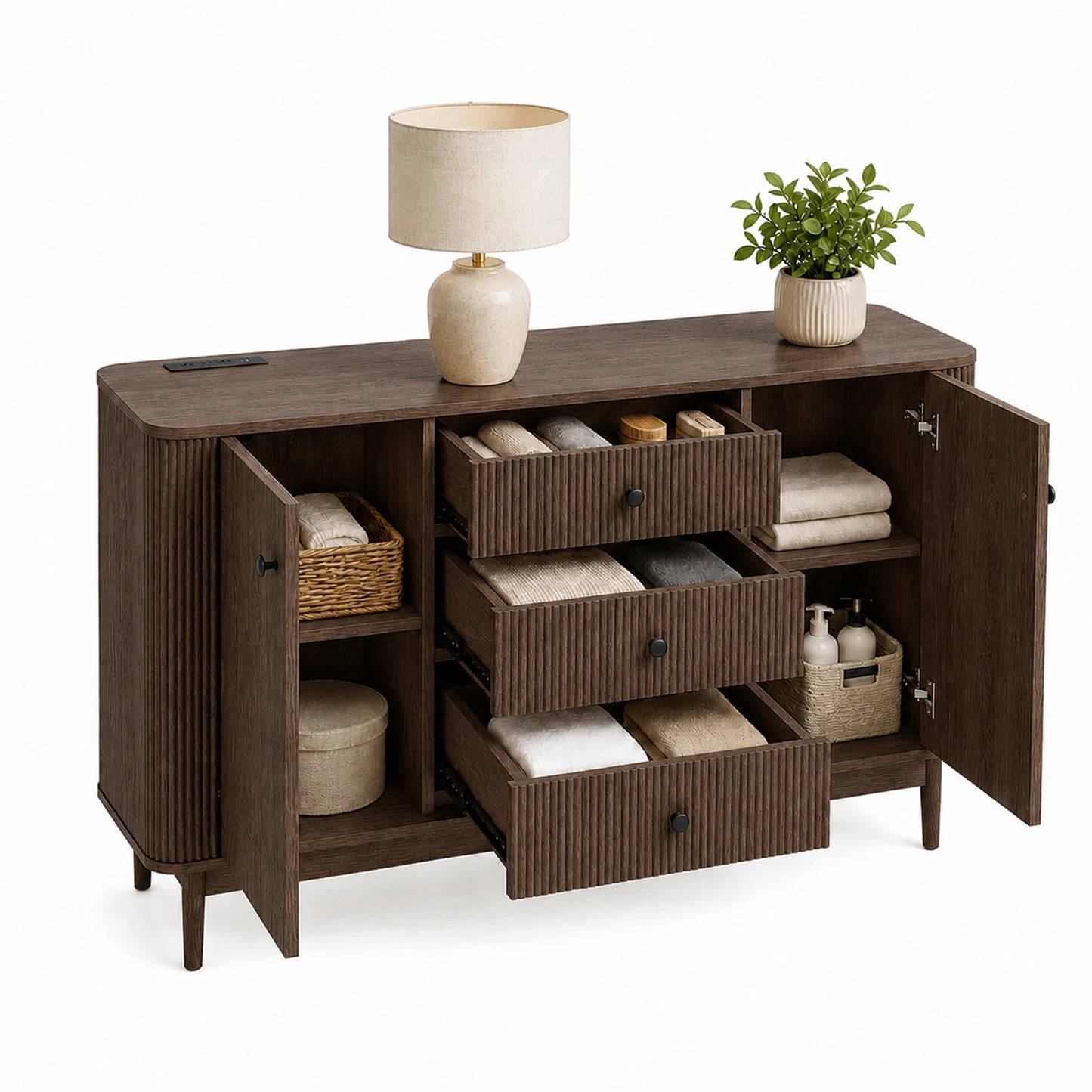 Fluted Buffet Sideboard Cabinet 70 Inch