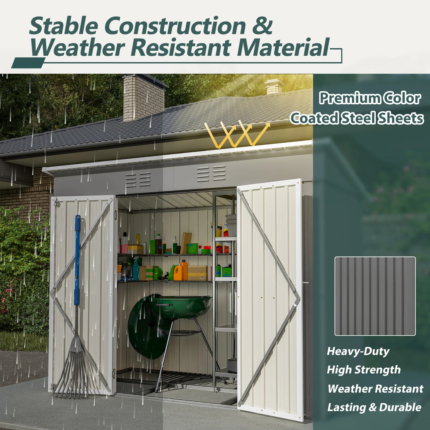 8 x 4 FT Metal  Lean to Storage Shed,