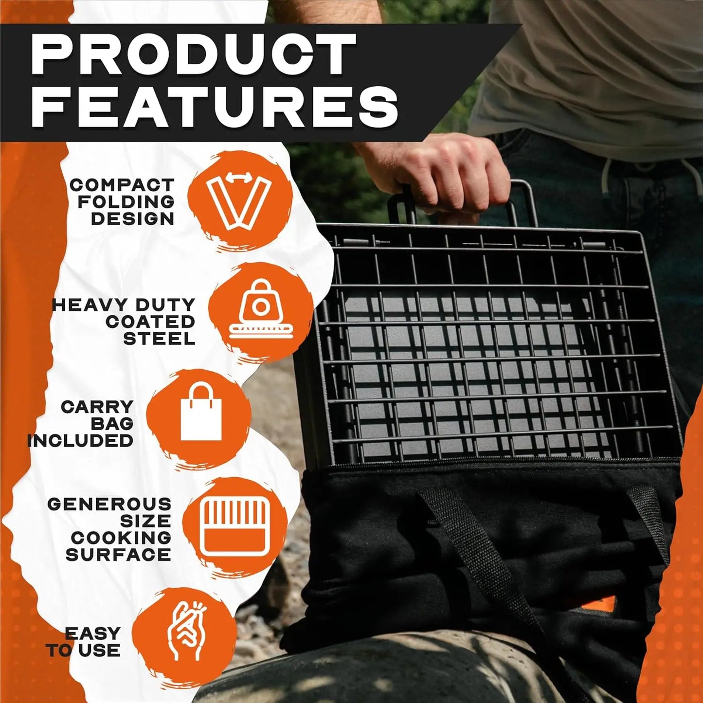 24" Folding Campfire Grill, Compact Swivel Grill Design