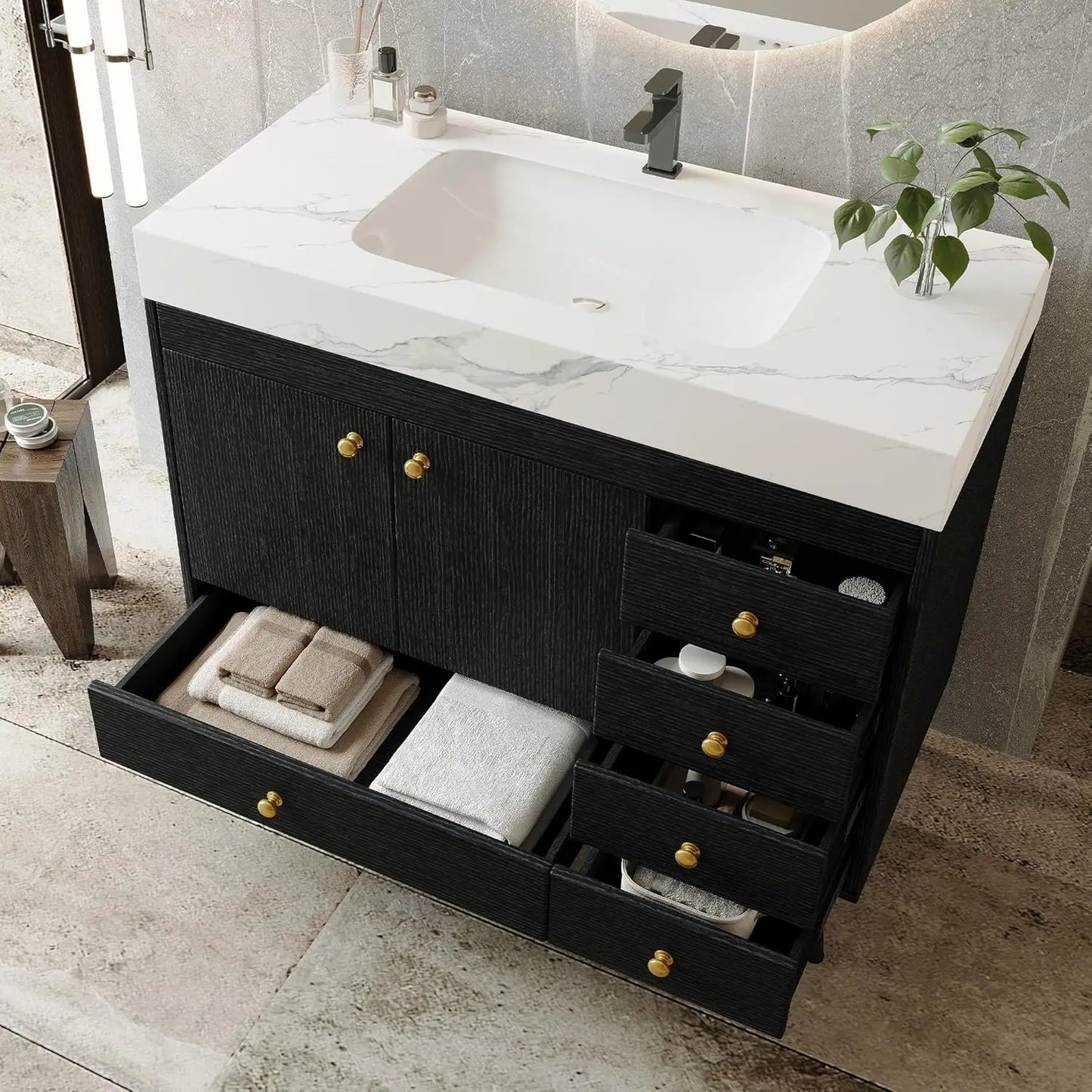 36in Freestanding Bathroom Vanity Ceramic Sink