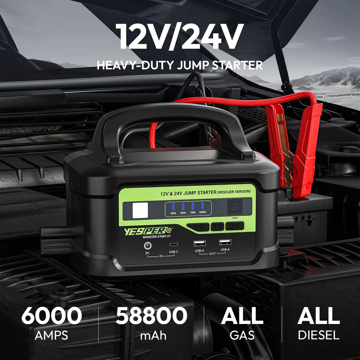 6000A Peak 12V/24V  Jump Starter