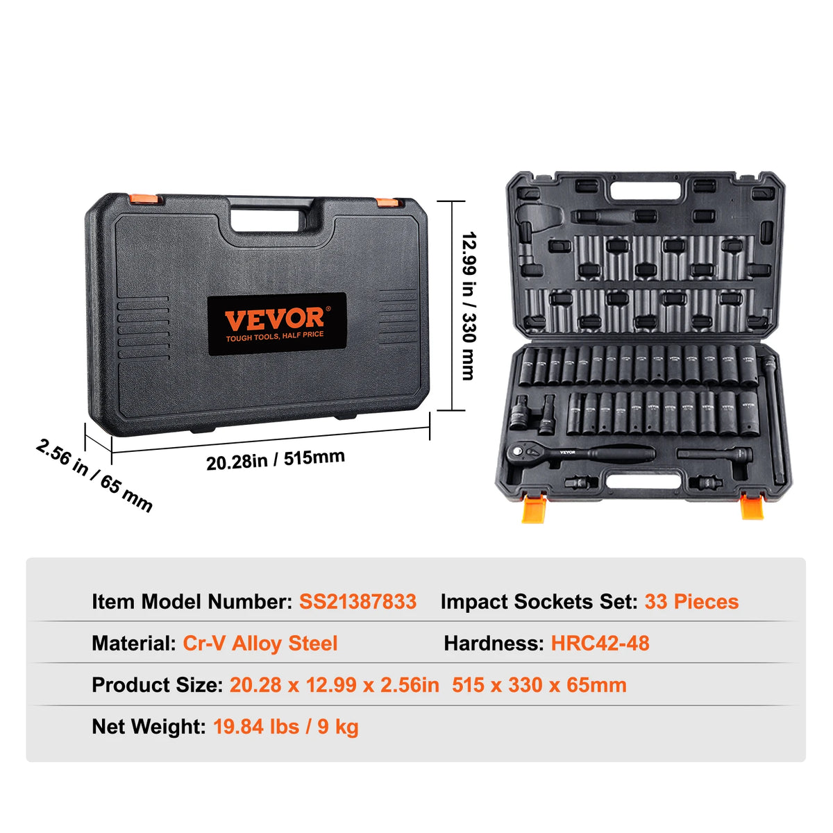 1/2" 3/8" Drive Impact Socket Set SAE Metric