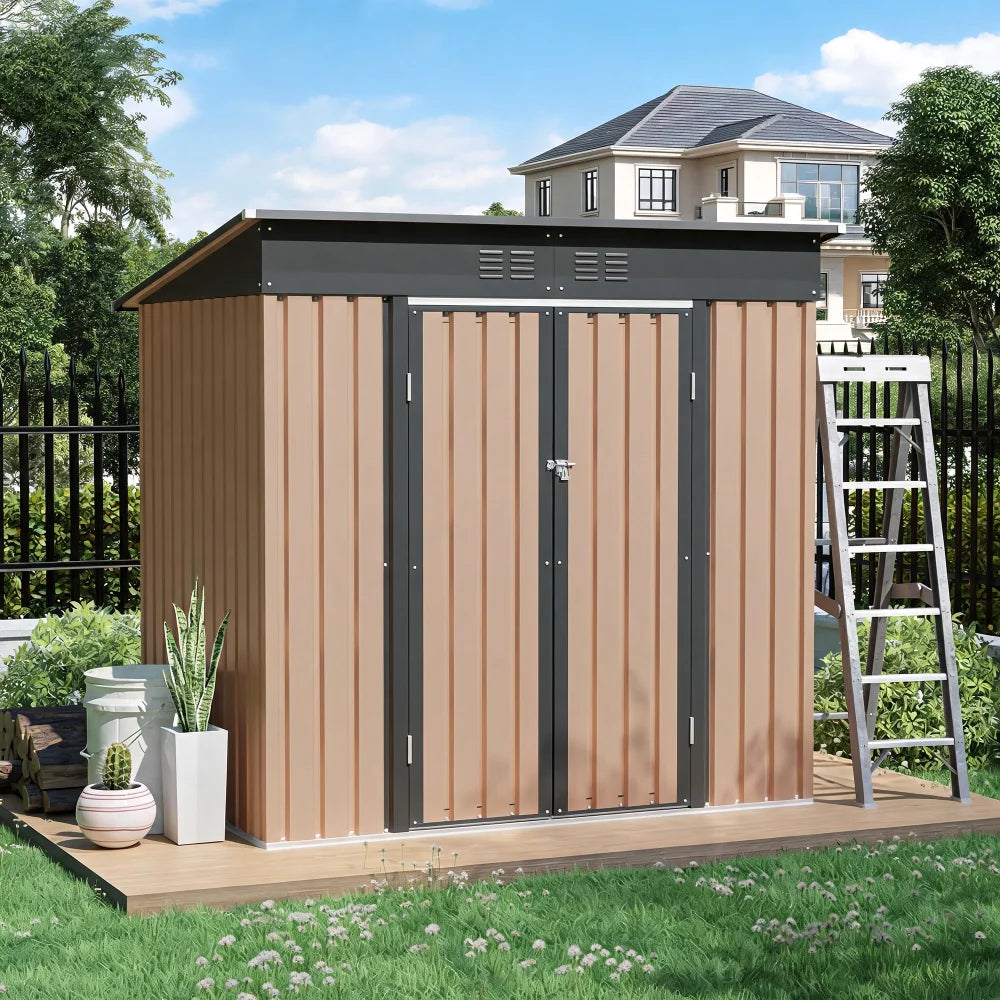 6x4 FT Brown Metal Garden Storage Shed