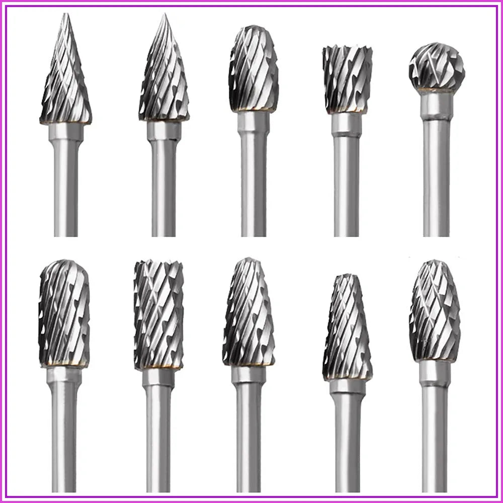 10PCS Carbide Double Cut Burr Set, 1/8" Shank