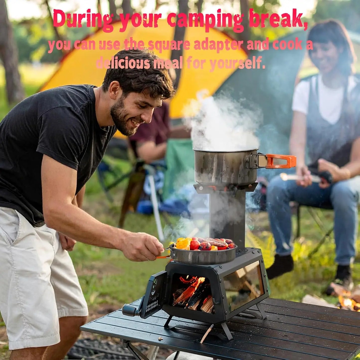 Wood Burning Tent Stove with 7 Sectional Chimney Pipes