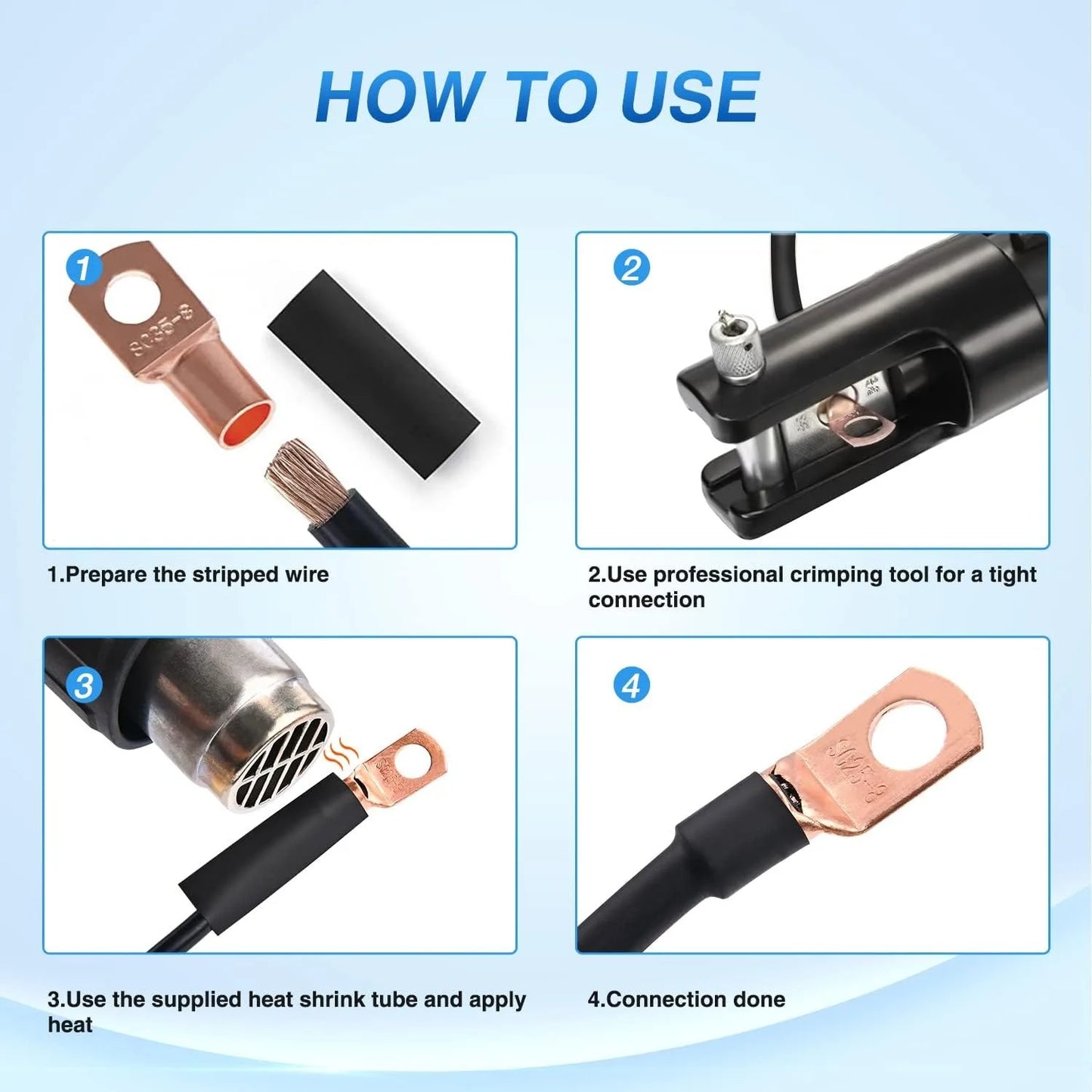 150PCS Copper Wire Lugs and Heat Shrink Tubing