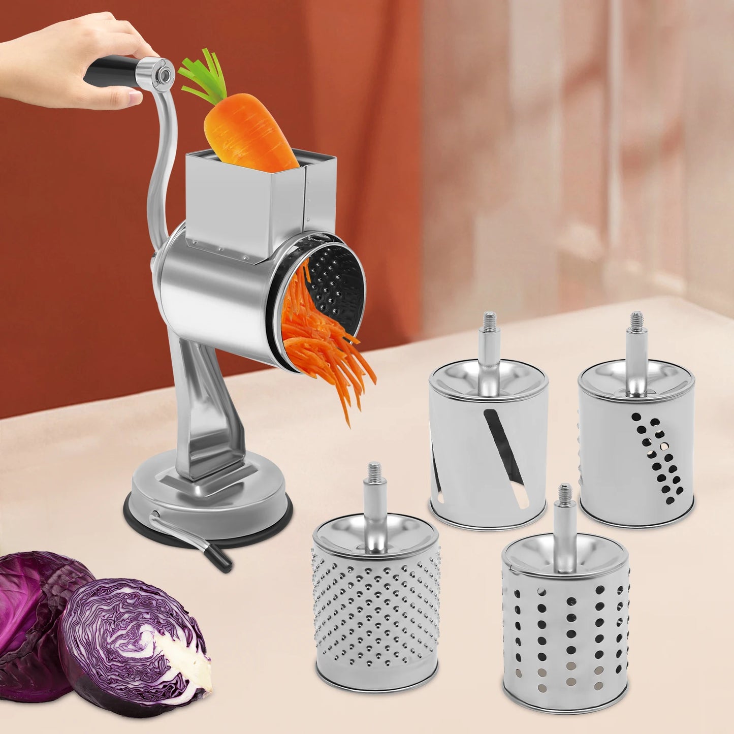 Rotary Grater W/5 Blades Stainless Steel Manual