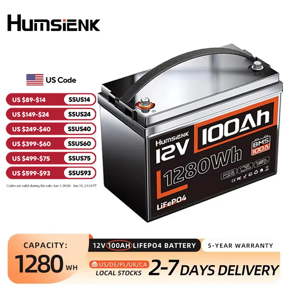 LiFePO4 Lithium Battery 12V 100AH BMS 100A