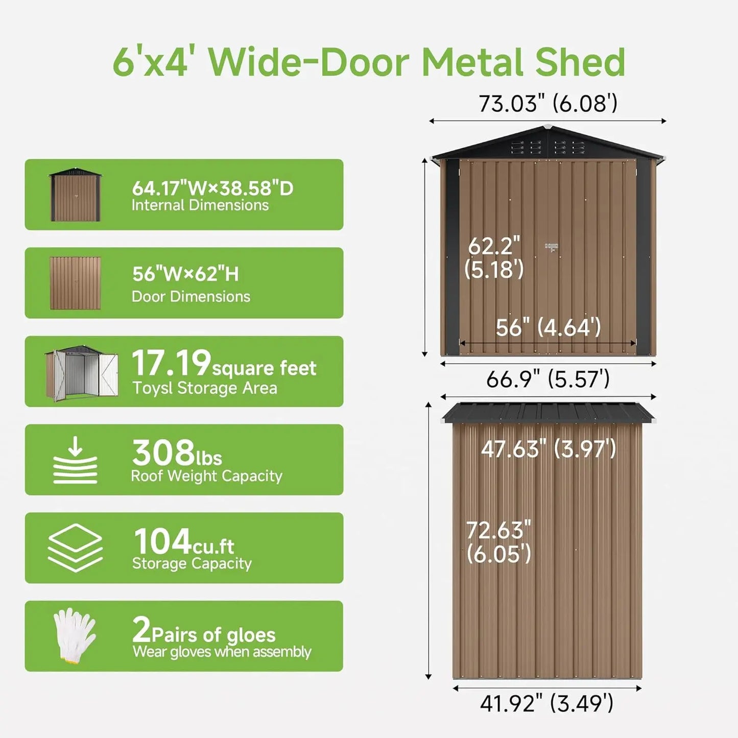6x4 FT Metal Storage Shed