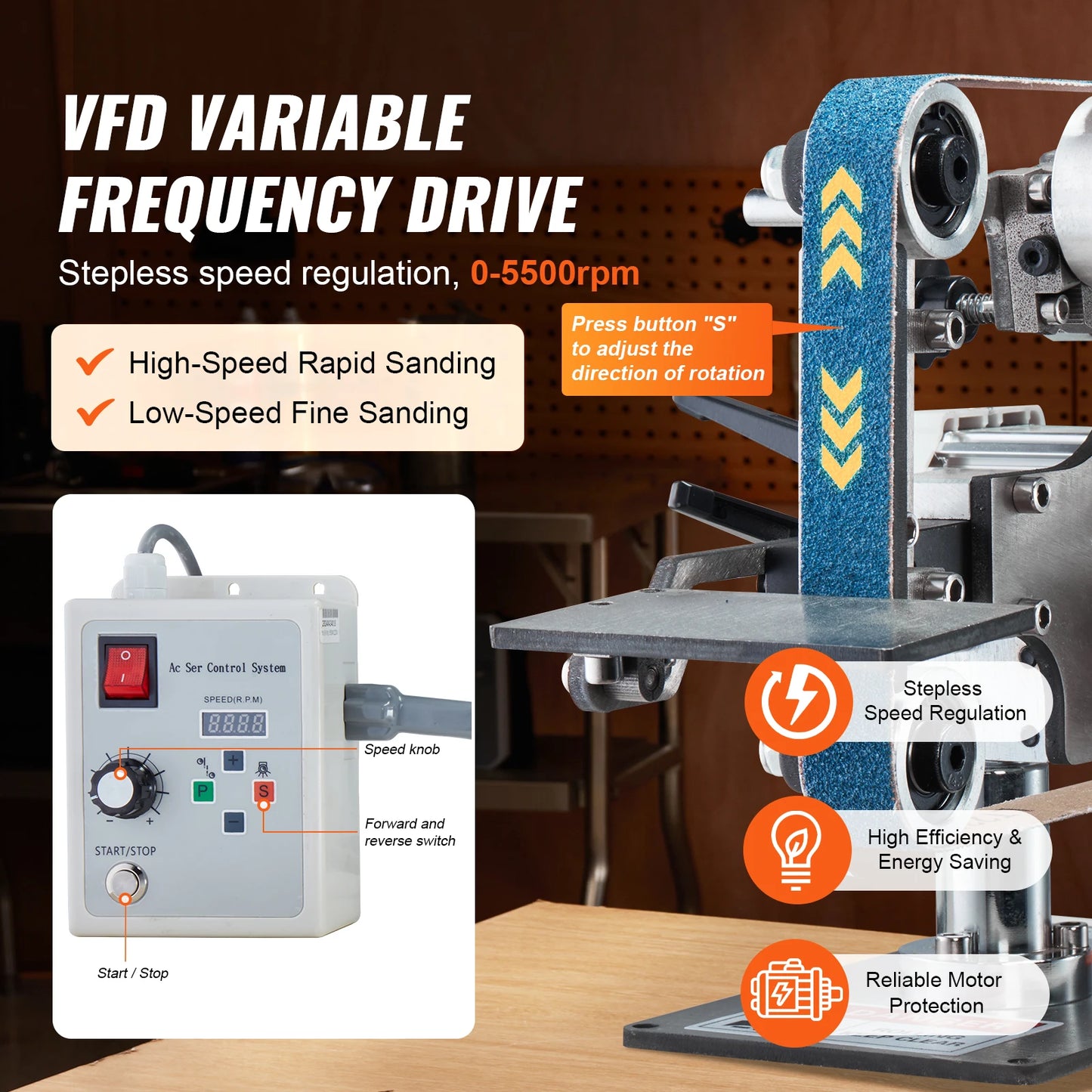 Belt Grinder Sander W/VFD 550W