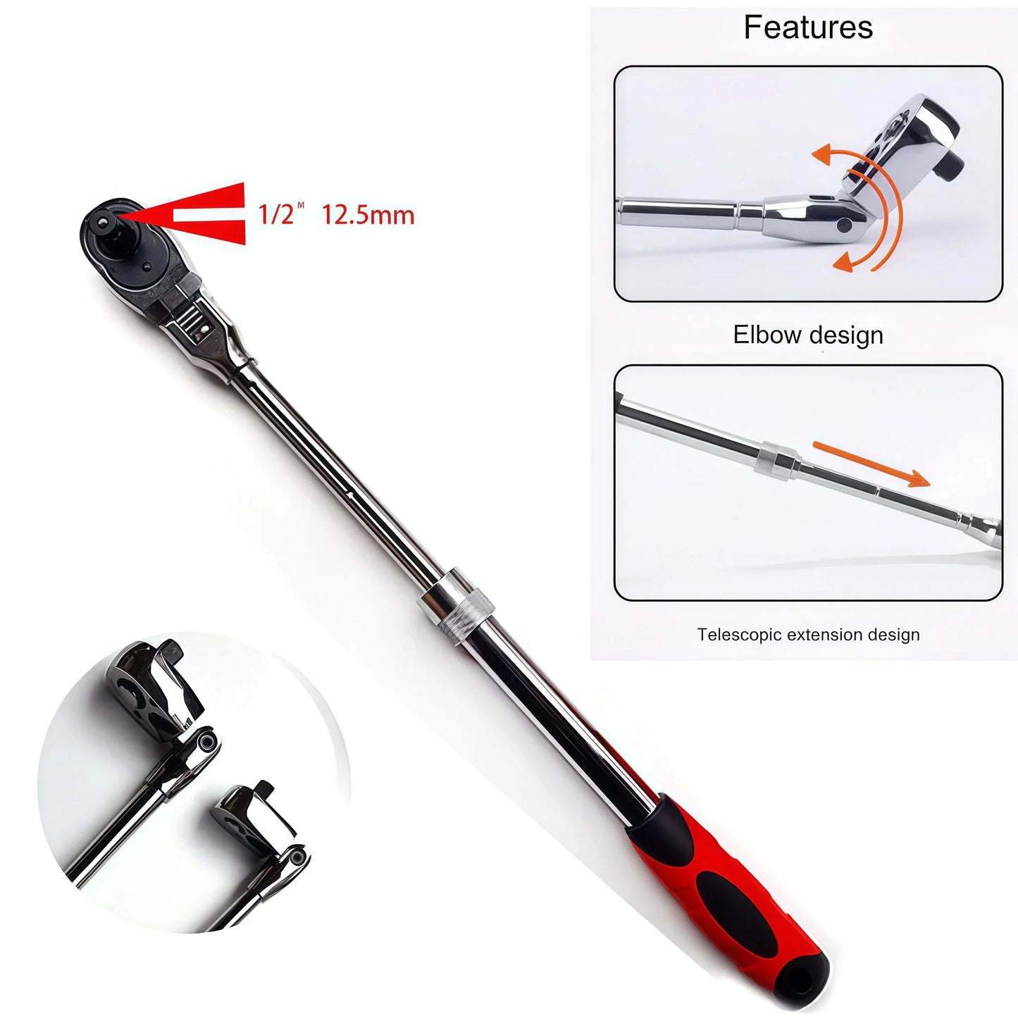 Ratchet Wrench Set - 72 Teeth, Telescopic Handle 1/2, 3/8, 1/4 Inch