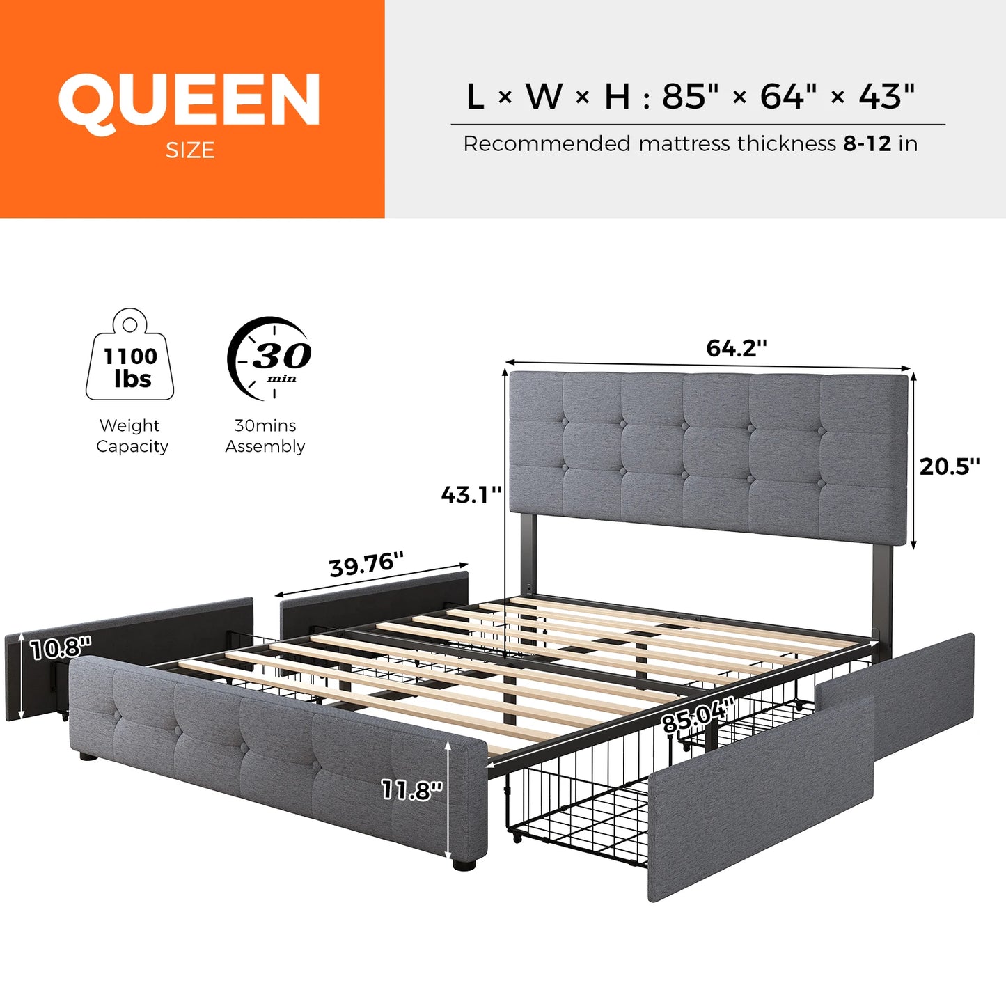 Platform Bed Frame with Storage