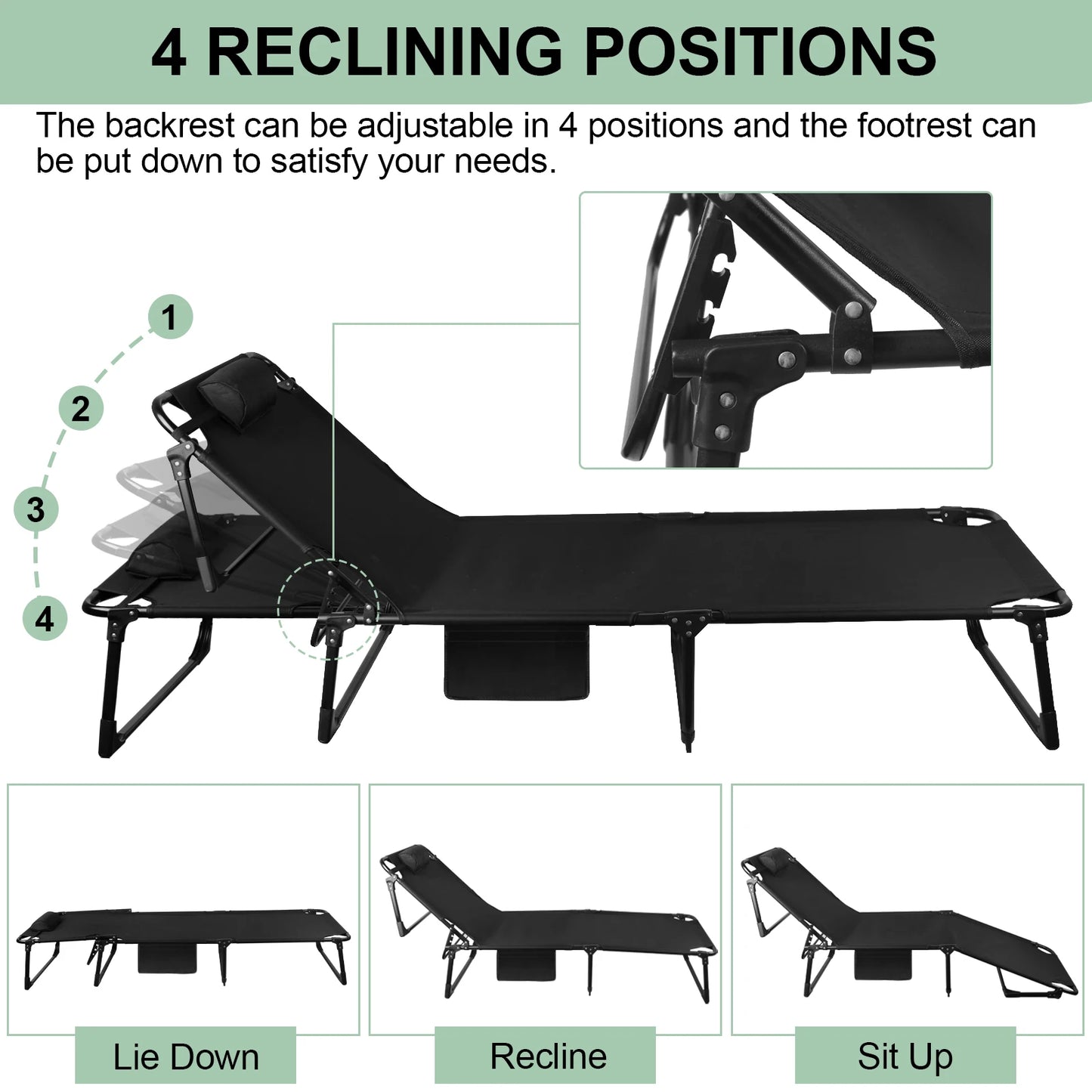 Portable Folding Camping Cot/ /Reclining Lounge Chair