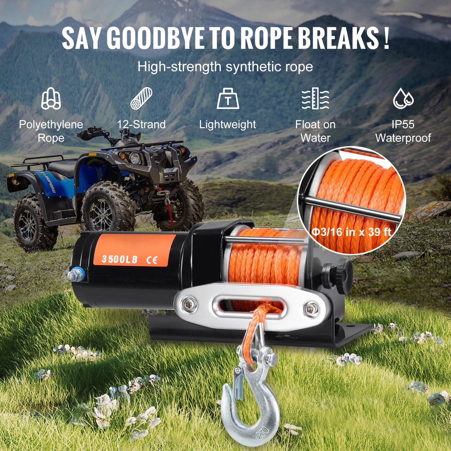 3500lbs Electric Winch ATV/UTV 12VDC