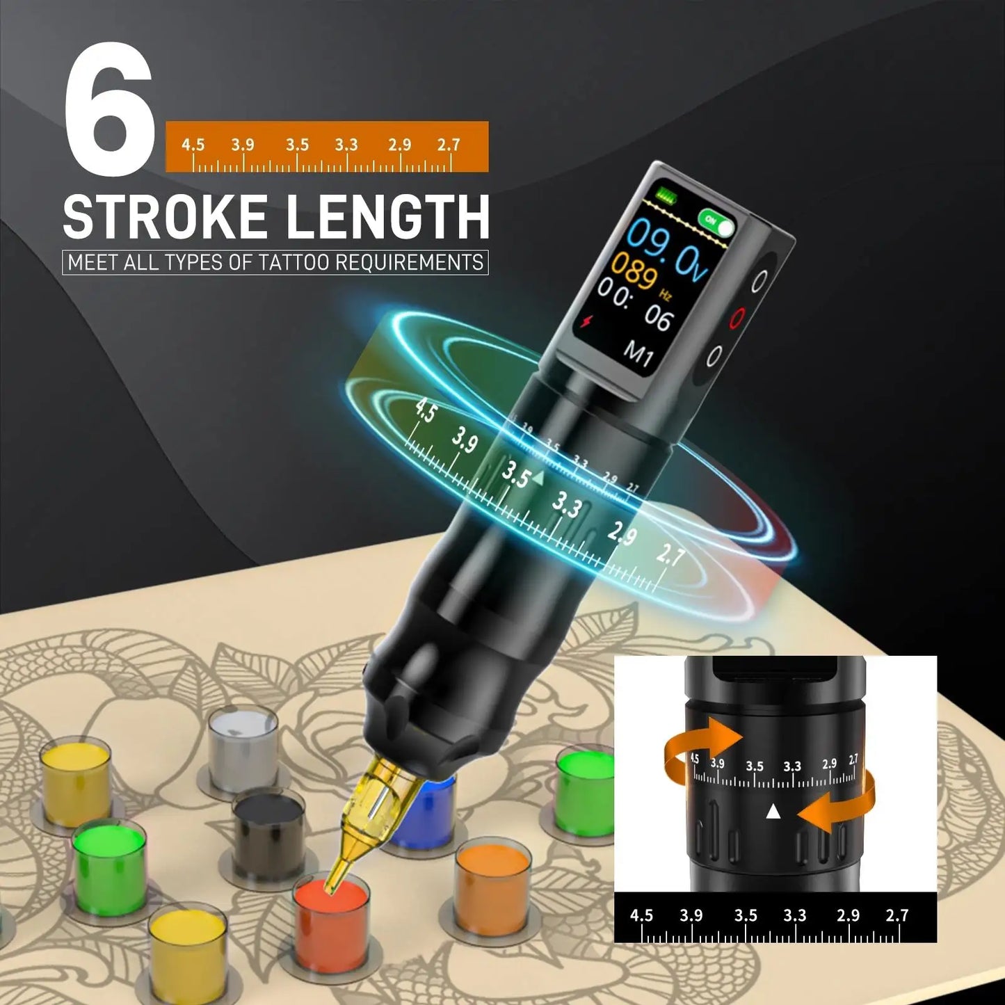 2.7-4.5mm Adjustable Stroke Tattoo Pen Set