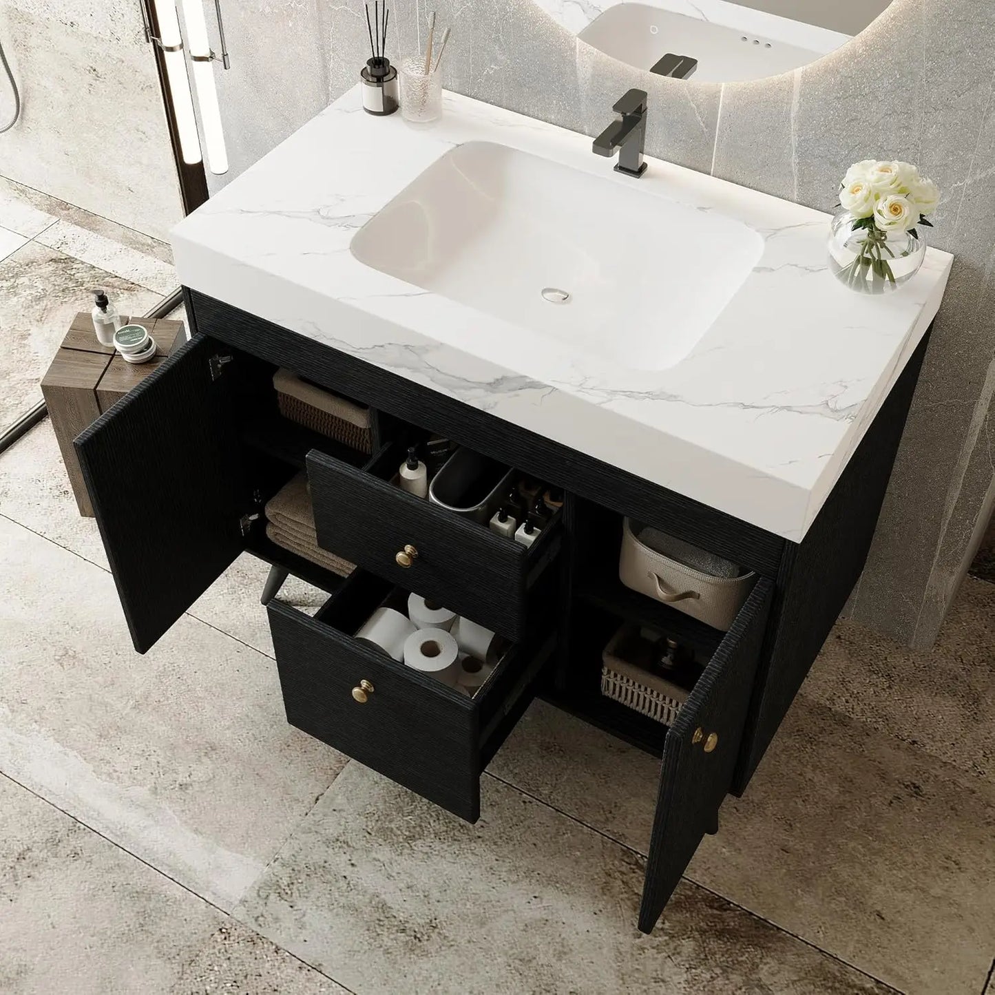 36in Freestanding Bathroom Vanity Ceramic Sink