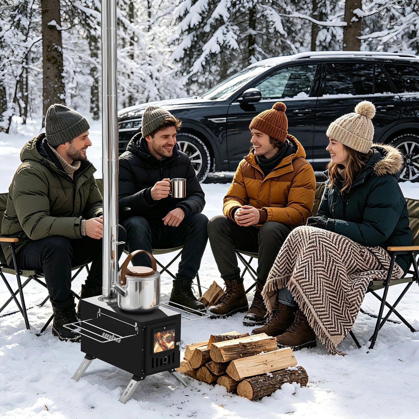 Hot Tent Stove, Wood Burning with 6 Stainless Chimney Pipes