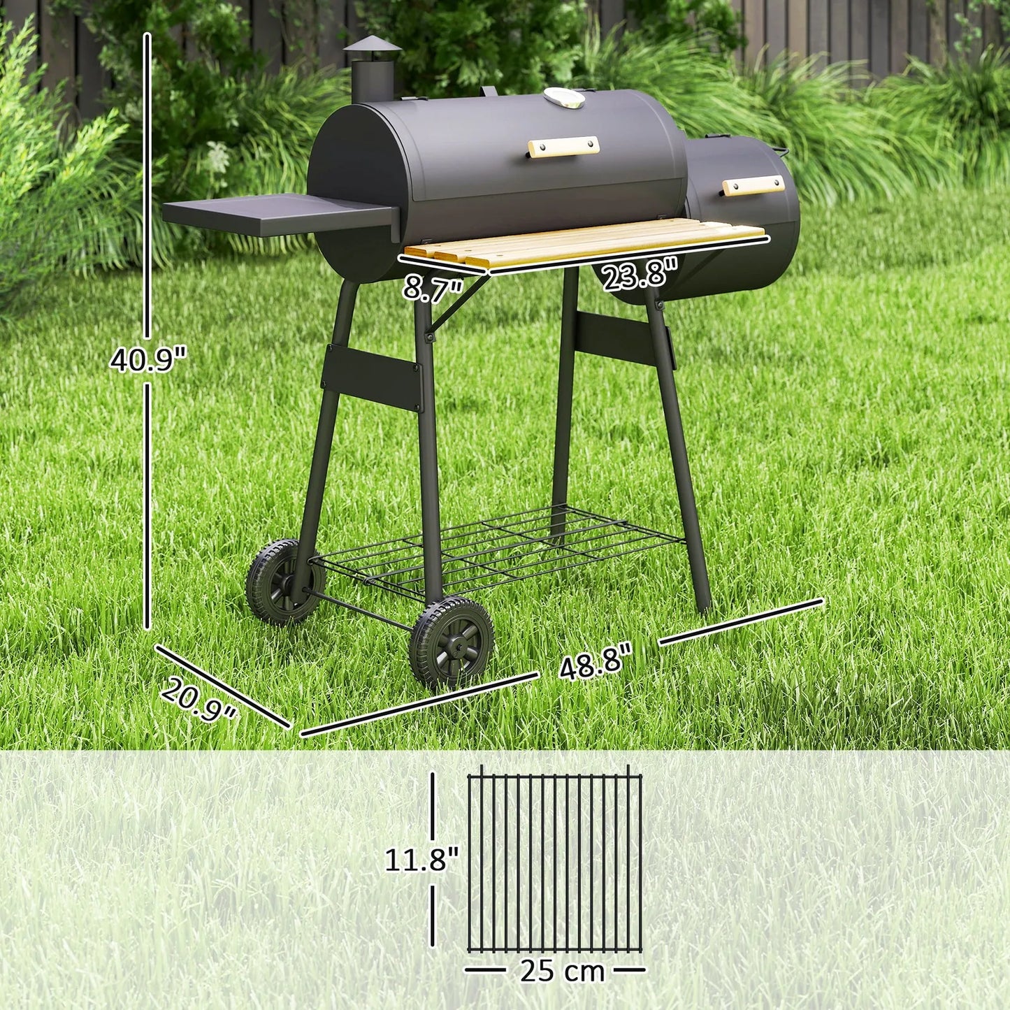 Charcoal BBQ Grill and Offset Smoker Combo