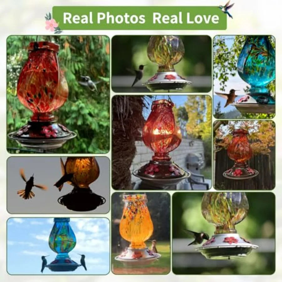 Hummingbird Feeder, Hand Blown Glass