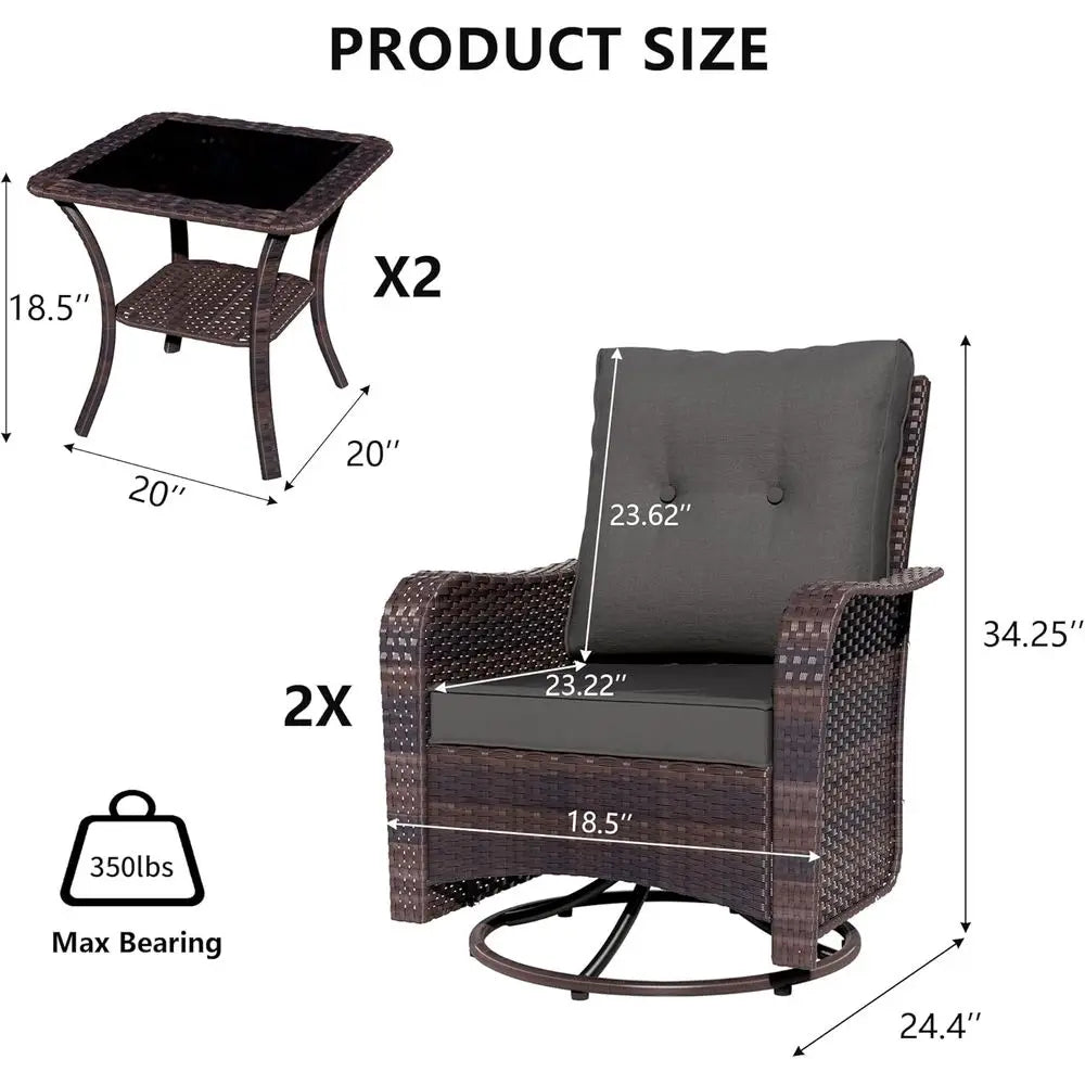 Swivel Rocker Wicker Chair Set with Coffee Table