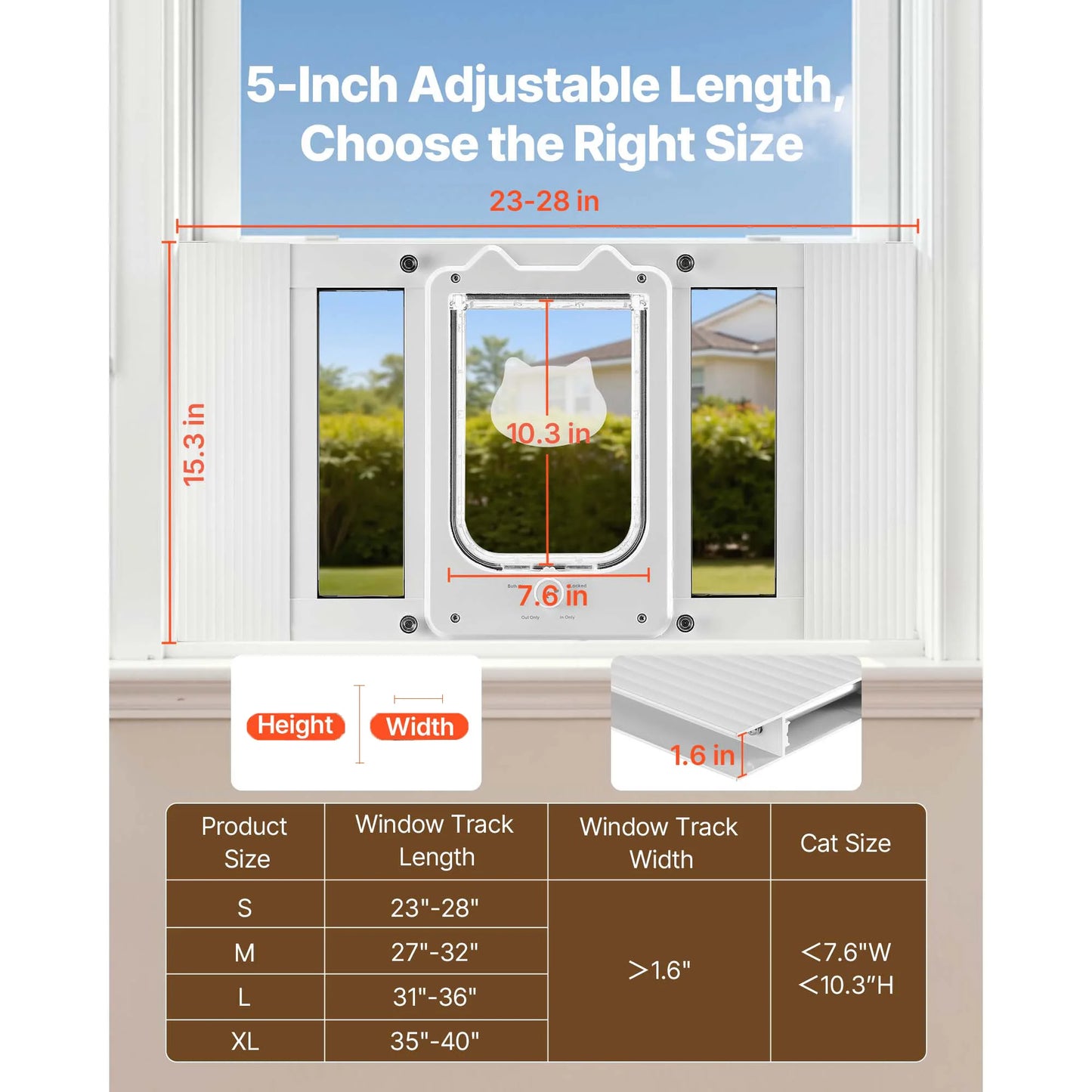 Cat Door for Window Adjustable