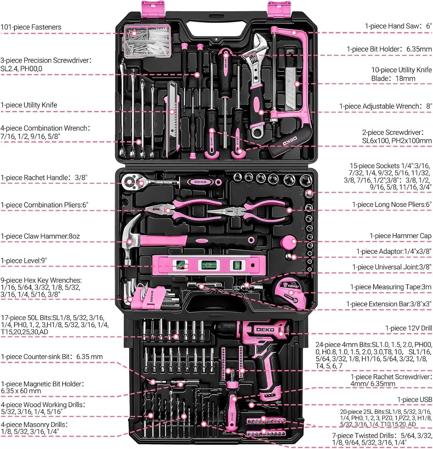 Home Mechanic Toolbox with 12V Cordless Drill