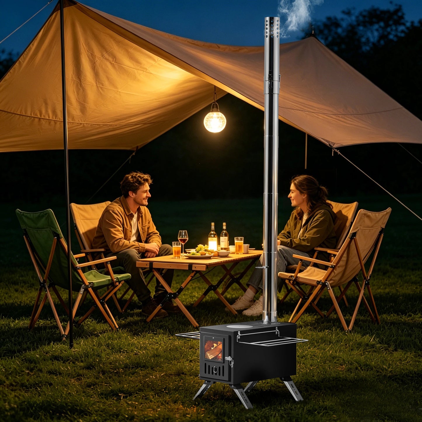 Hot Tent Stove, Wood Burning with 6 Stainless Chimney Pipes
