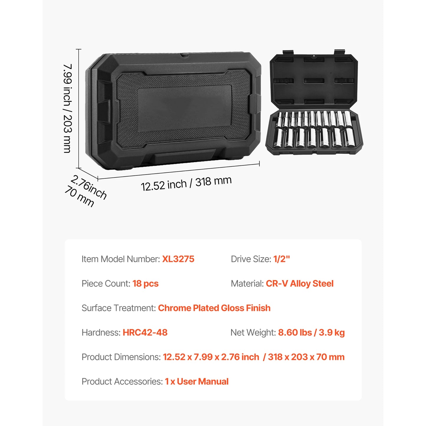 3/8 1/4 1/2in Drive Socket and Ratchet Set SAE Metric