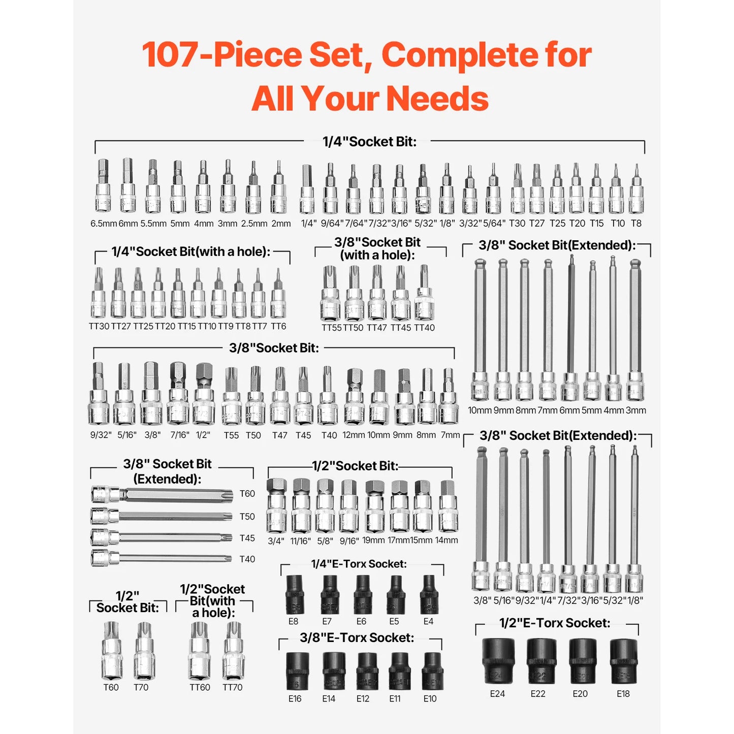 Bit Socket Set 107-Piece SAE and Metric