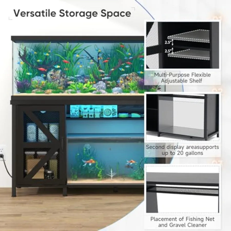 55-75 Gallon Aquarium Stand with Power Outlets and LED Light