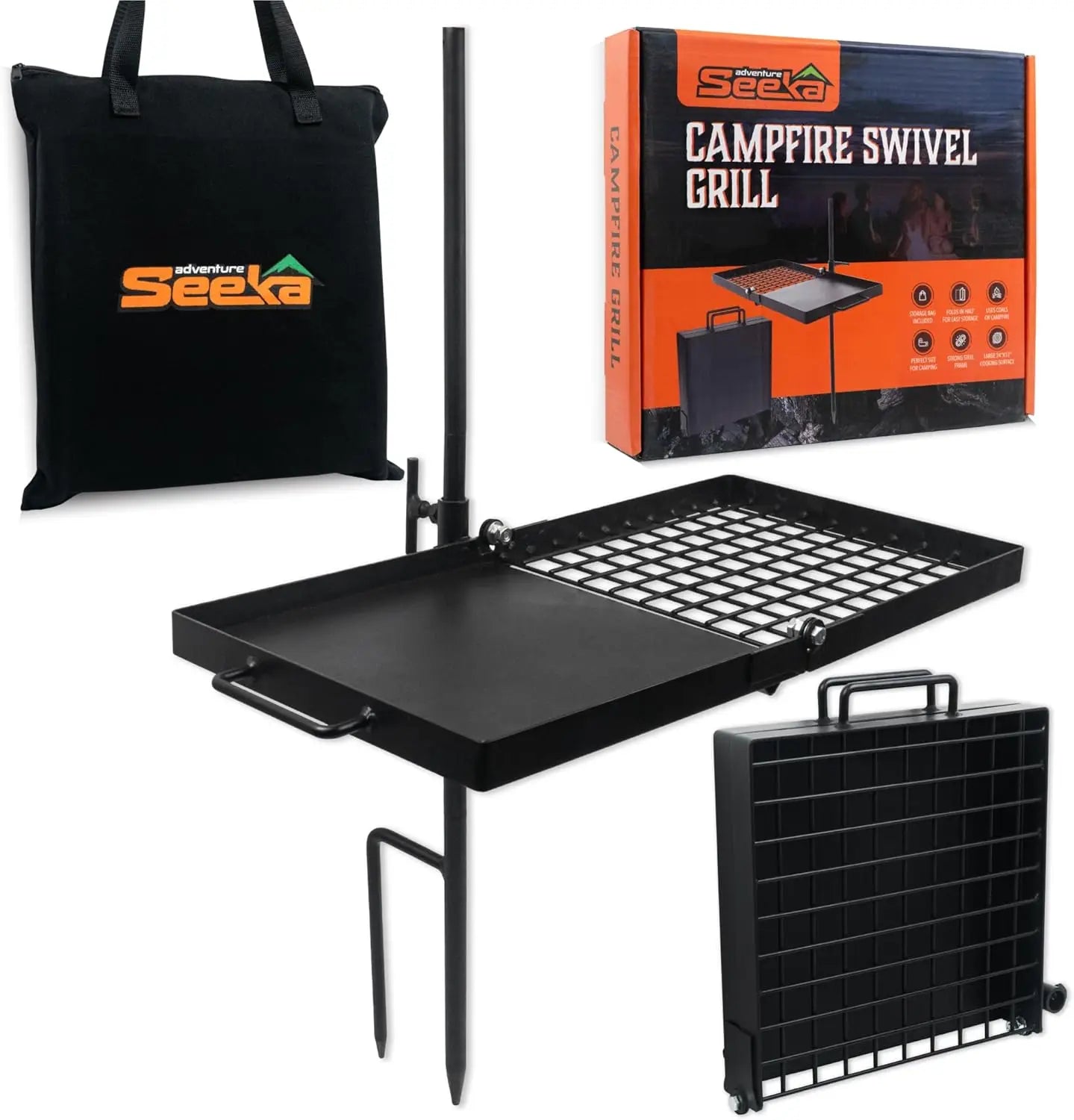 24" Folding Campfire Grill, Compact Swivel Grill Design