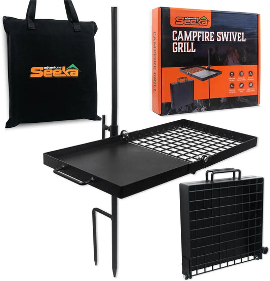 24" Folding Campfire Grill, Compact Swivel Grill Design