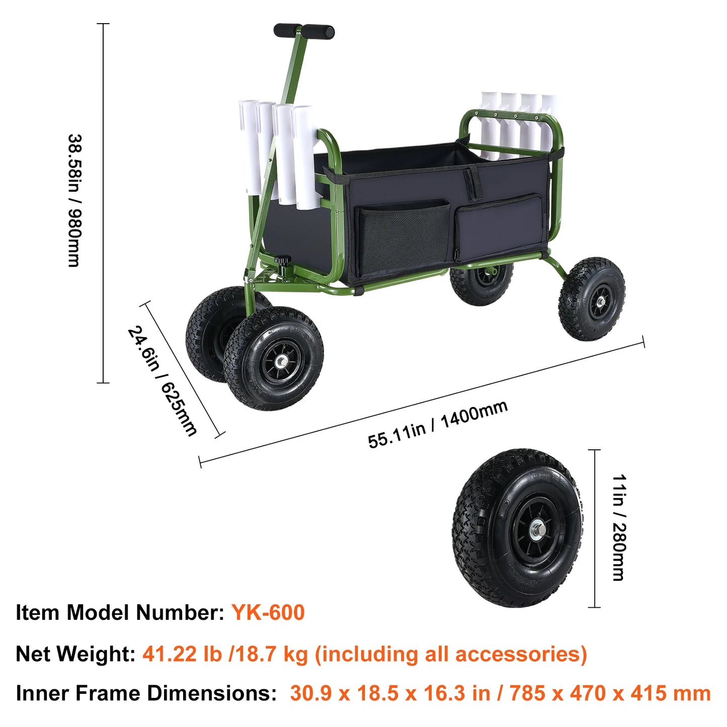 300lbs Beach Fishing Cart Fish / 11" Wheels
