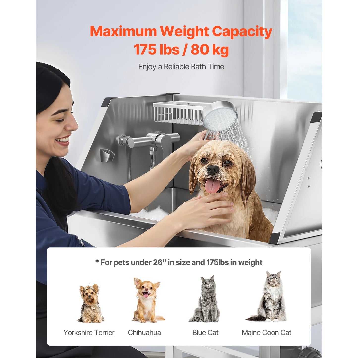 34In Stainless Steel Dog Washing Station