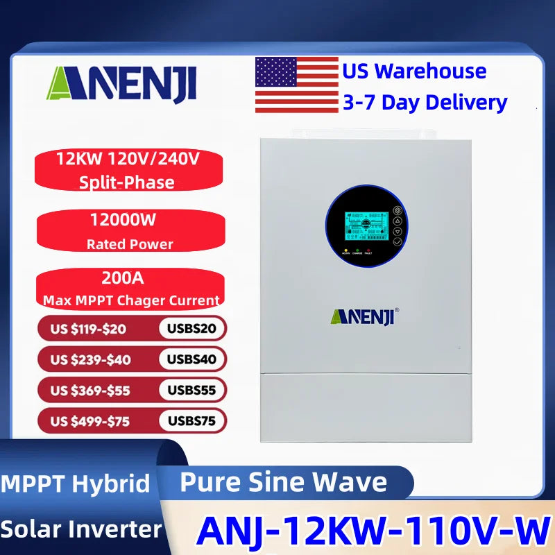 Split-phase 120V/240V 12KW Hybrid Solar Inverter