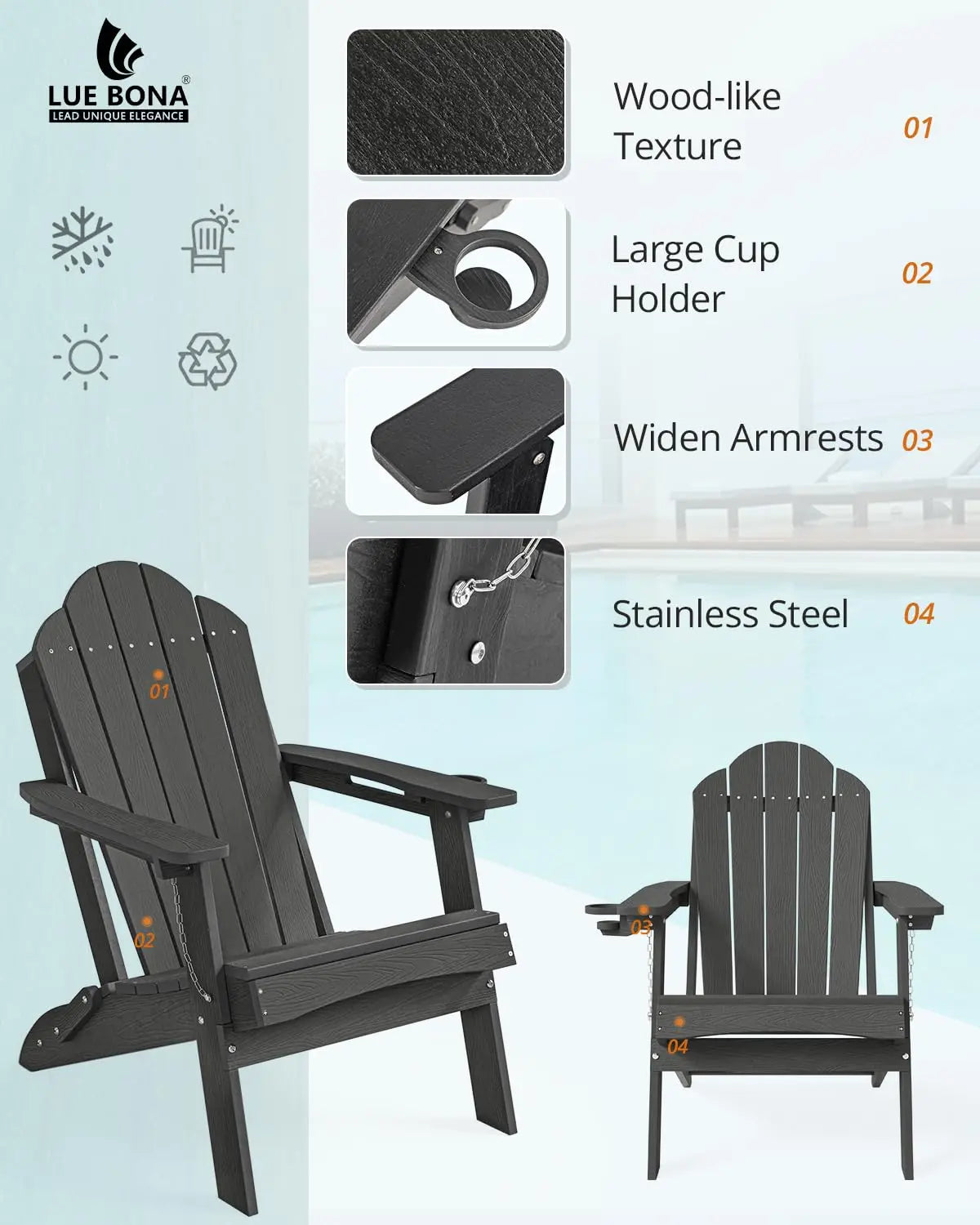 Folding Adirondack Chair Set 4