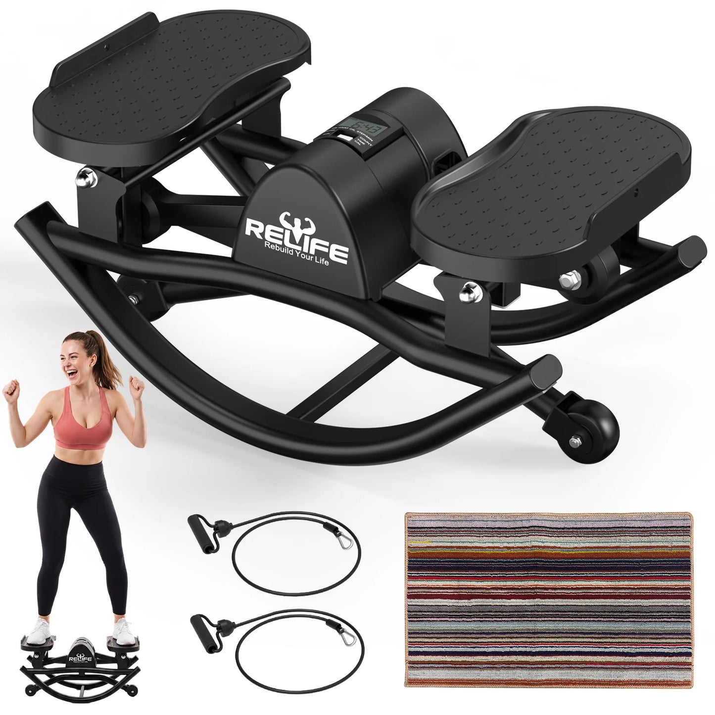 Lateral Rocking Stepper with Resistance Bands