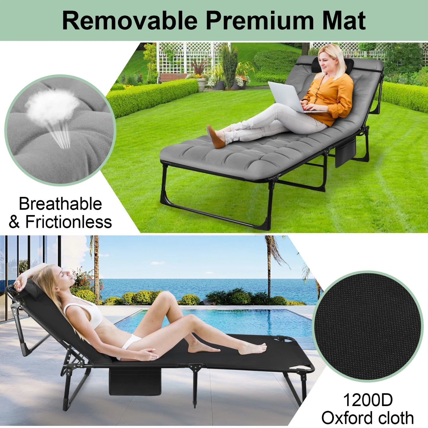 Portable Folding Camping Cot/ /Reclining Lounge Chair