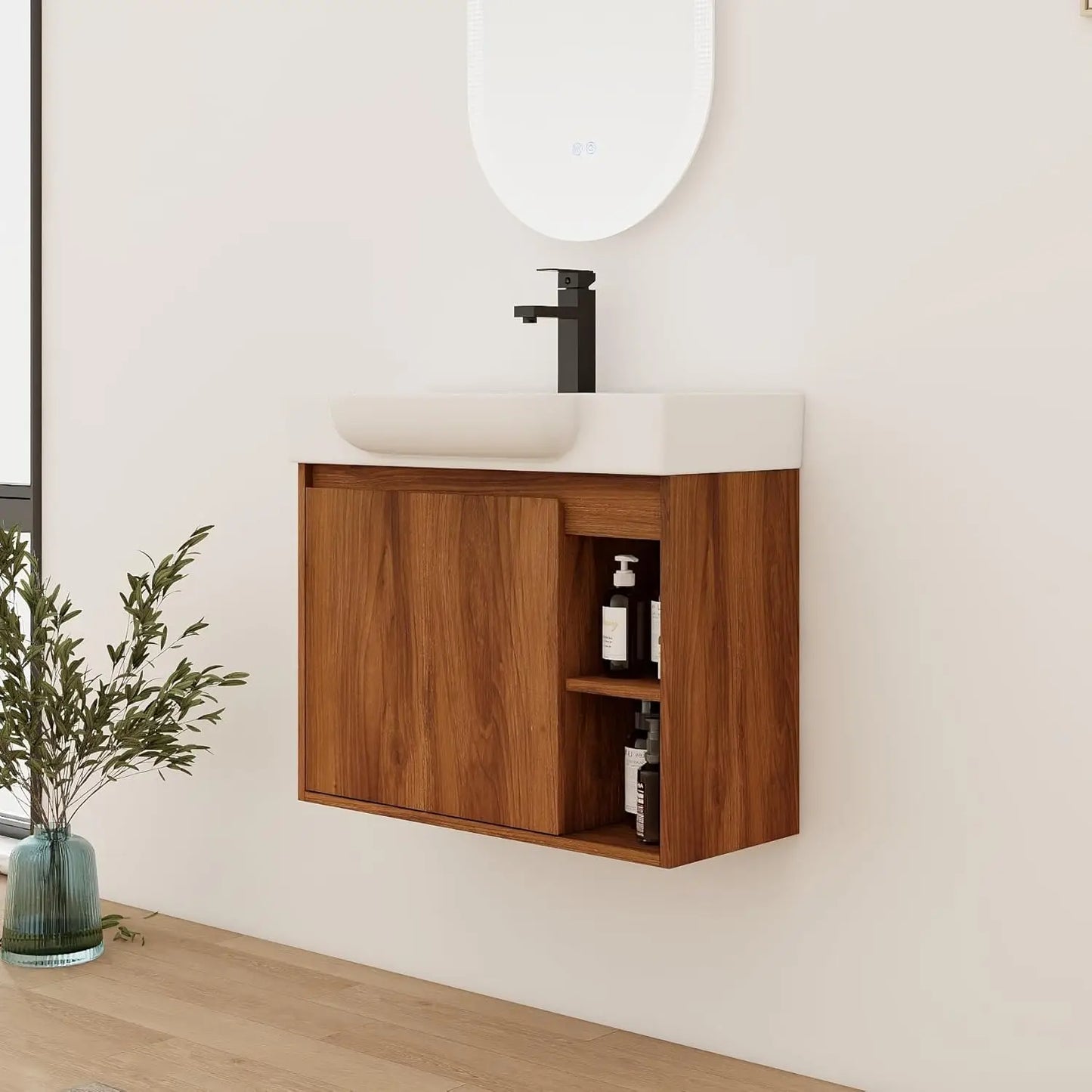28" Wall-Mounted Bathroom Vanity with Ceramic Sink
