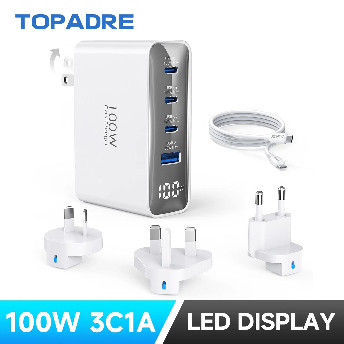 100W USB C Travel Charger, 4-Ports