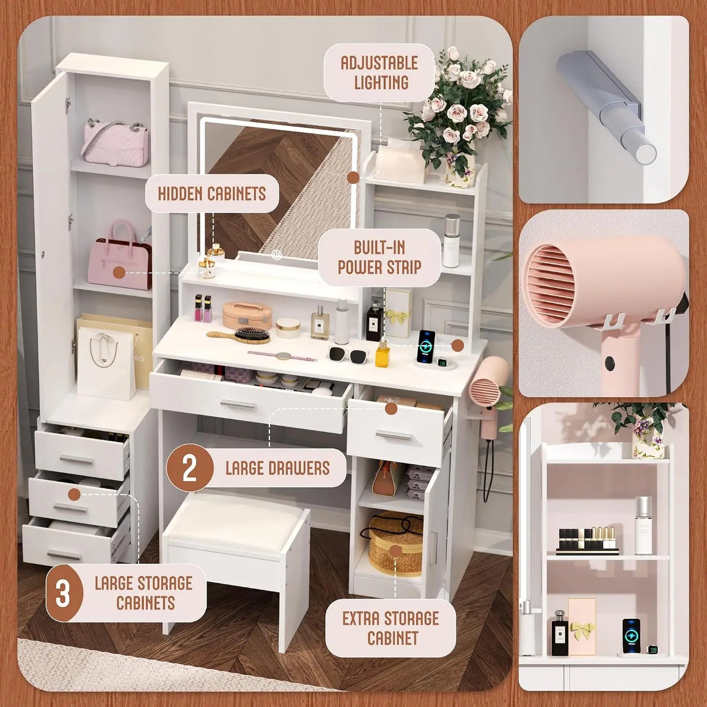 Vanity Desk with Lighted Mirror