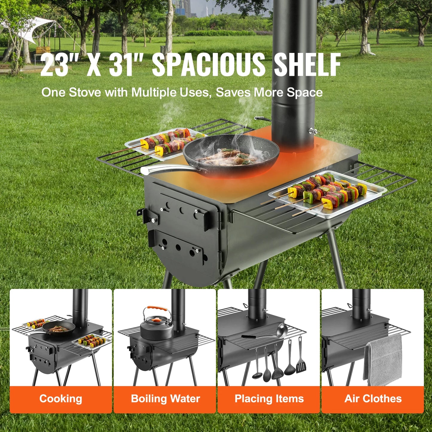 Tent Wood Burning Stove with Chimney Pipes & Gloves