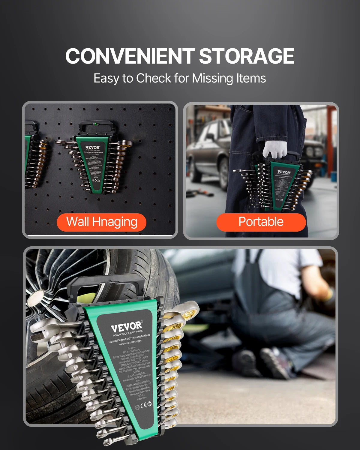 Combination  Ratcheting Wrench Set with Organizer Rack SAE and Metric
