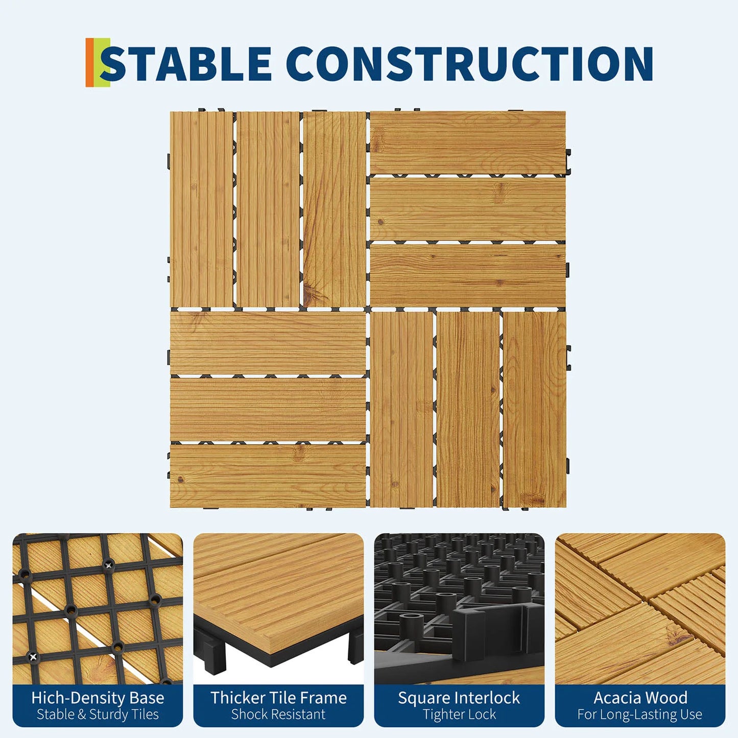 Acacia Wood  Deck Tiles for Patio , 12"x12"