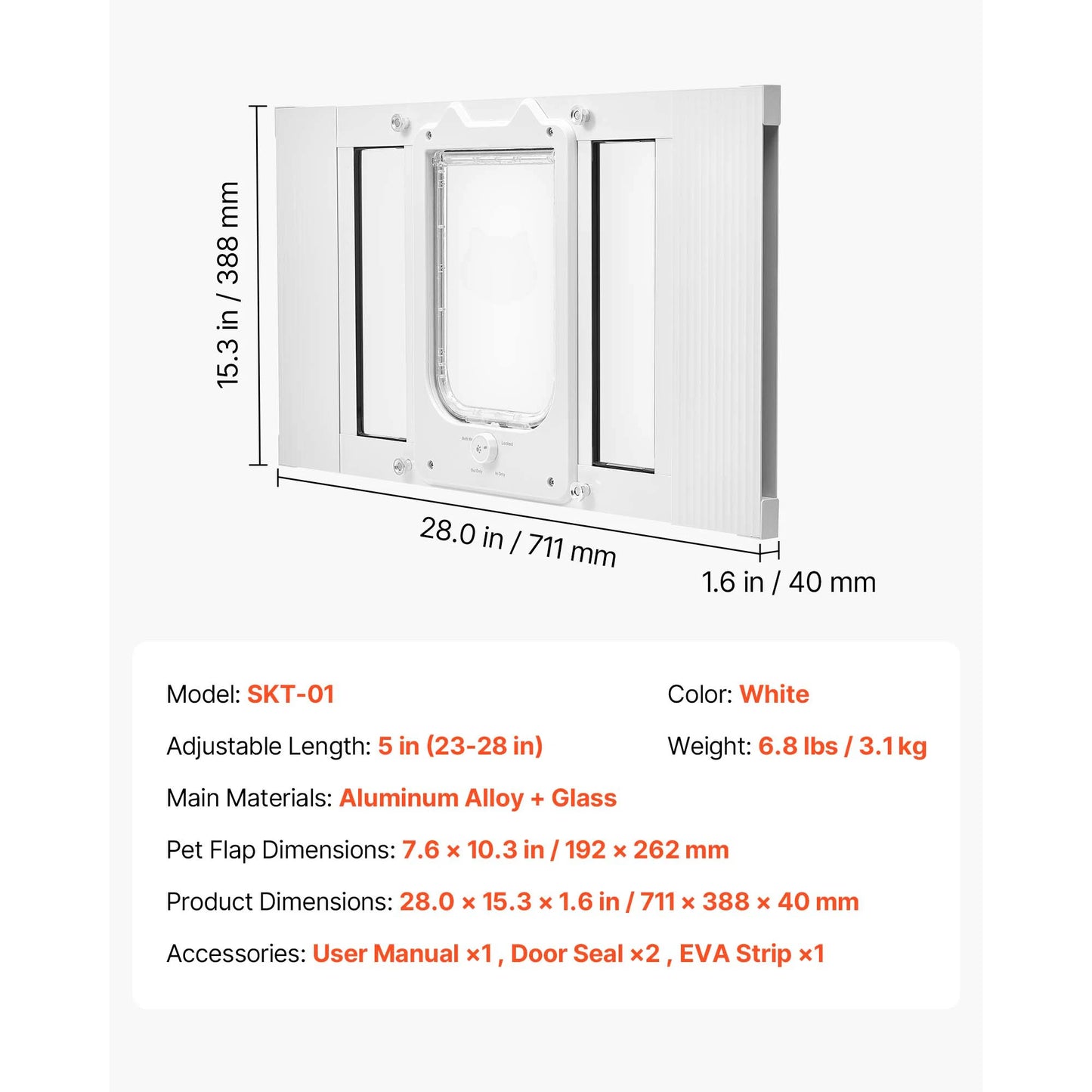 Cat Door for Window Adjustable